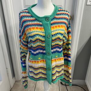 Colorful Knit Button Front Cardigan Women’s Sweater Multicolor Open Stitch Boho
